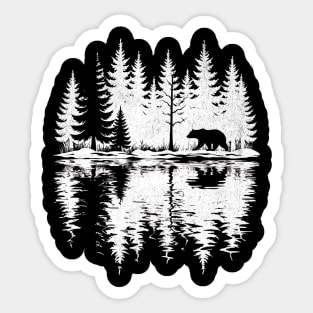 Bear Silhouette Forest Reflection Design Sticker